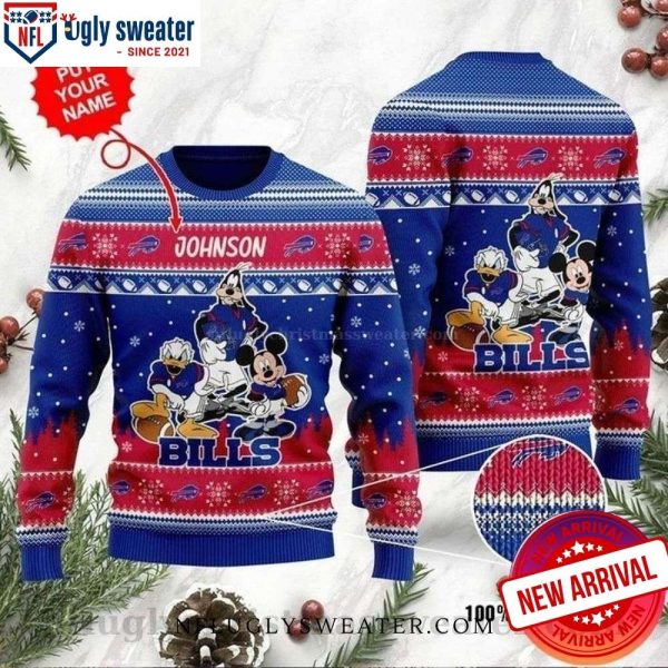 NFL Disney Donald Duck, Mickey Mouse And Goofy – Personalized Buffalo Bills Ugly Sweater