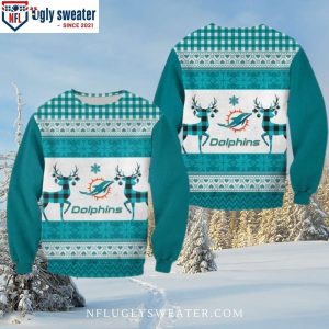 NFL Dolphins Christmas Sweater – Festive Reindeer Logo Print