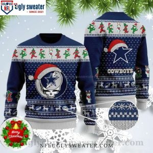 NFL Football Dallas Cowboys Grateful Dead SKull Bears All Over Print Ugly Christmas Sweater, Dallas Cowboy Fan Gifts