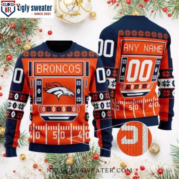 NFL Football Stadium Motifs Denver Broncos Custom Name Ugly Sweater