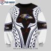 Logo Graphic With Christmas Light Ravens Ugly Christmas Sweater