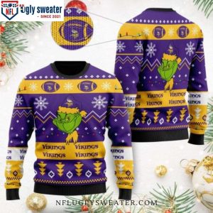 NFL Football Team Logo Cute Grinch Minnesota Vikings Ugly Sweater