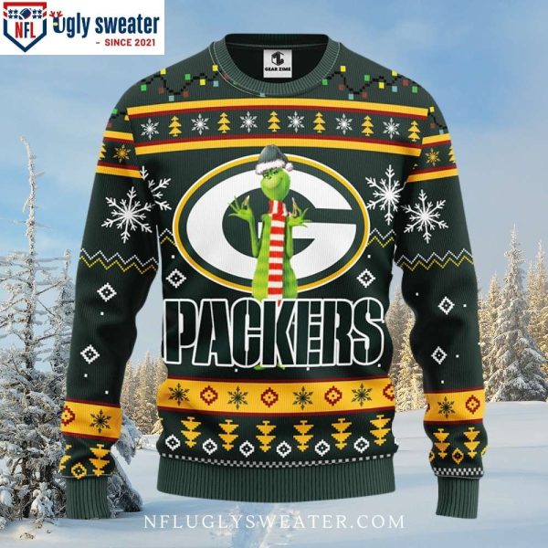 NFL Funny Grinch Print On Green Bay Packers Ugly Christmas Sweater