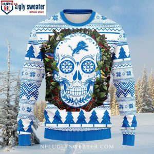 NFL Lions Ugly Christmas Sweater Skull Flower Graphic Edition 1