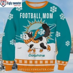 NFL Miami Dolphins Christmas Sweater – Cute Cat And Football Mom