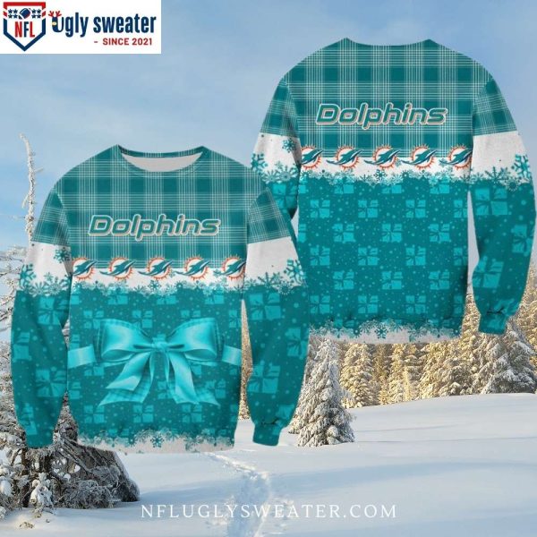 NFL Miami Dolphins Gift Box Plaid Ugly Sweater Unique Gift For Fans