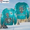 NFL Miami Dolphins Skull And Blue Rose Ugly Christmas Sweater