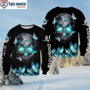 NFL Miami Dolphins Logo Skull And Butterfly Christmas Sweater