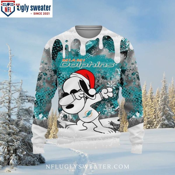 NFL Miami Dolphins Snoopy Dabbing Peanuts Ugly Christmas Sweater