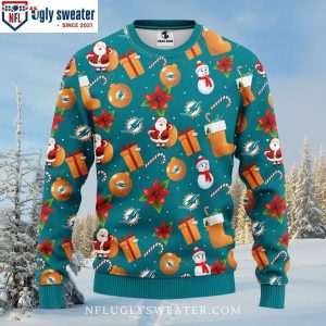 NFL Miami Dolphins Ugly Christmas Sweater – Santa Claus Snowman Logo Print