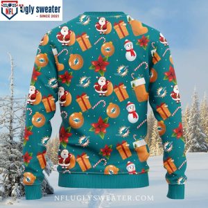 NFL Miami Dolphins Ugly Christmas Sweater – Santa Claus Snowman Logo Print