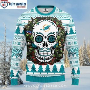 NFL Miami Dolphins Ugly Christmas Sweater – Skull Flower Logo Print