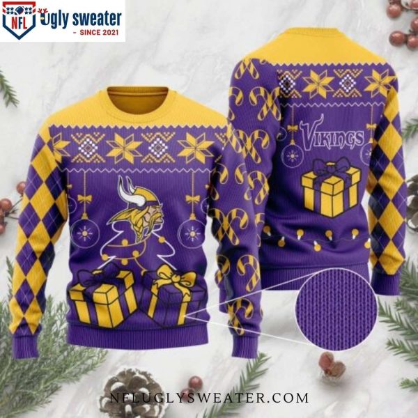 NFL Minnesota Vikings Gift Box Design And Cozy Logo Print Ugly Sweater