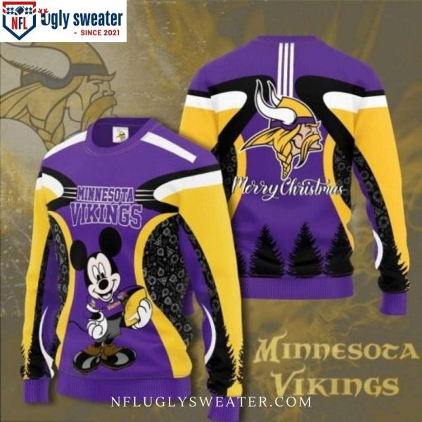 NFL Minnesota Vikings Ugly Christmas Sweater With Mickey Logo Print