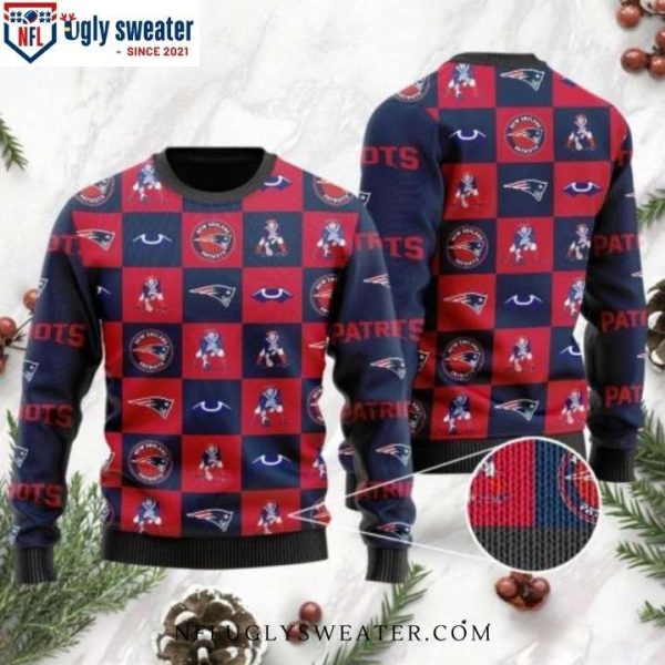 NFL New England Patriots Logo Checkered Flannel Ugly Christmas Sweater