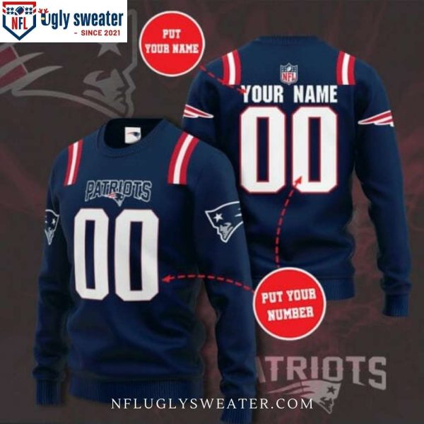 NFL New England Patriots Navy Custom Ugly Sweater – Unique Gift For Him