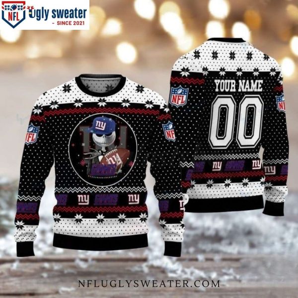 NFL Ny Giants Jack Skellington – Custom Name And Number Ugly Christmas Sweater