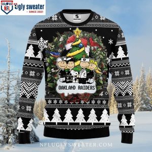 NFL Oakland Raiders Snoopy Dog And Pine Tree Christmas Ugly Sweater A Unique Gift 1 1