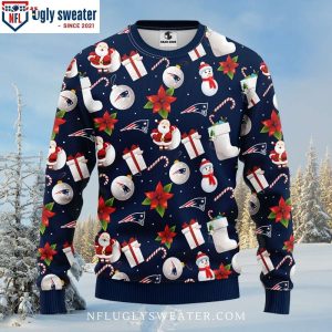 NFL Patriots Logo Print Ugly Christmas Sweater – Santa Claus Snowman Graphic