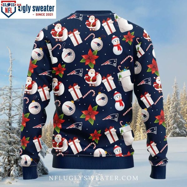 NFL Patriots Logo Print Ugly Christmas Sweater – Santa Claus Snowman Graphic