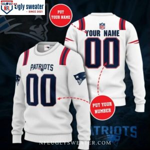 NFL Patriots Logo Print White Ugly Christmas Sweater – Custom Name Number