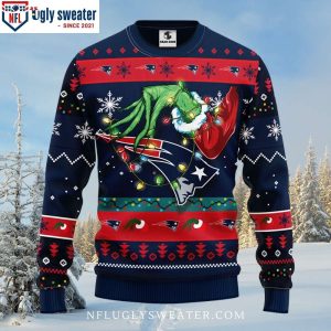 NFL Patriots Ugly Christmas Sweater Festive Grinch Design With Patriots Logo 1