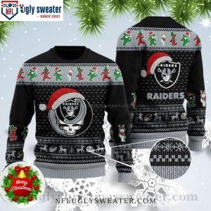 NFL Raiders Ugly Christmas Sweater – Celebrate With Christmas Hat Skulls