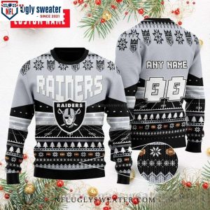 NFL Ugly Christmas Sweater with Raiders Logo Print – Perfect Gift for Him – Custom Name And Number Edition