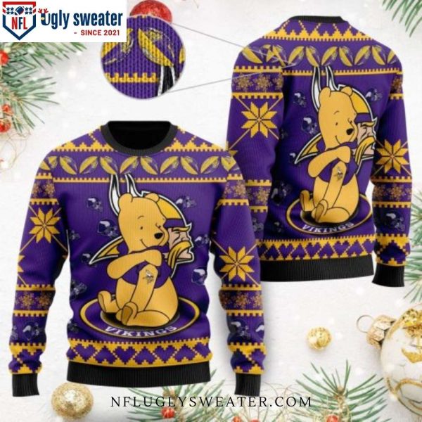 NFL Vikings Christmas Sweater – Cute Winnie The Pooh Bear Logo Design