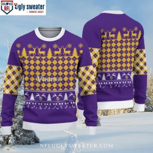 NFL Vikings Christmas Sweater – Logo Print With Classic Check Design