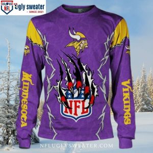 NFL Vikings Christmas Sweater – Logo Print With Claw Motifs