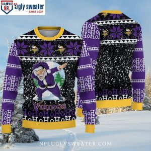 NFL Vikings Christmas Sweater – Logo Print With Dabbing Santa Pattern