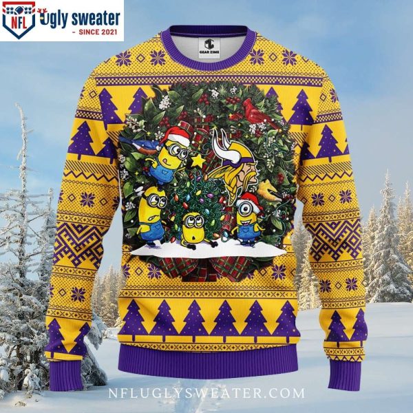 NFL Vikings Minion Festive Cheer – Ugly Christmas Sweater For True Fans