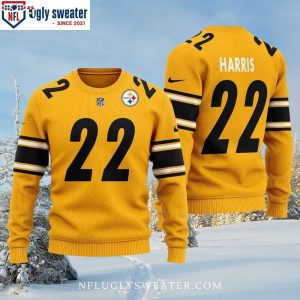 Najee Harris 22 – Steeler Nation’s Festive Yellow Ugly Sweater – Logo Print Design