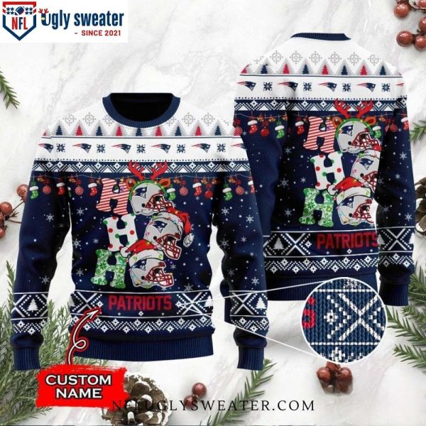 New England Patriots Ho Ho Ho Football Helmet Ugly Christmas Sweater