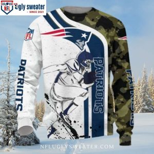 New England Patriots Logo Print Ugly Christmas Sweater – White Camo Design