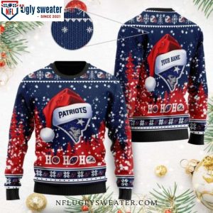 New England Patriots Logo Print Wearing Santa Claus Hat Ugly Christmas Sweater