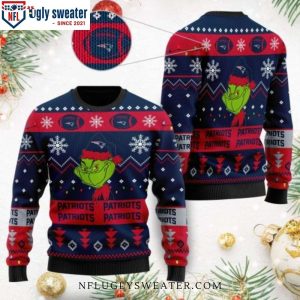 New England Patriots Ugly Christmas Sweater With Cute Grinch Graphics