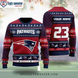 New England Patriots Ugly Christmas Sweater With Gucci Pattern