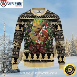 New Orleans Saints Baby Groot Christmas Lights Ugly Sweater