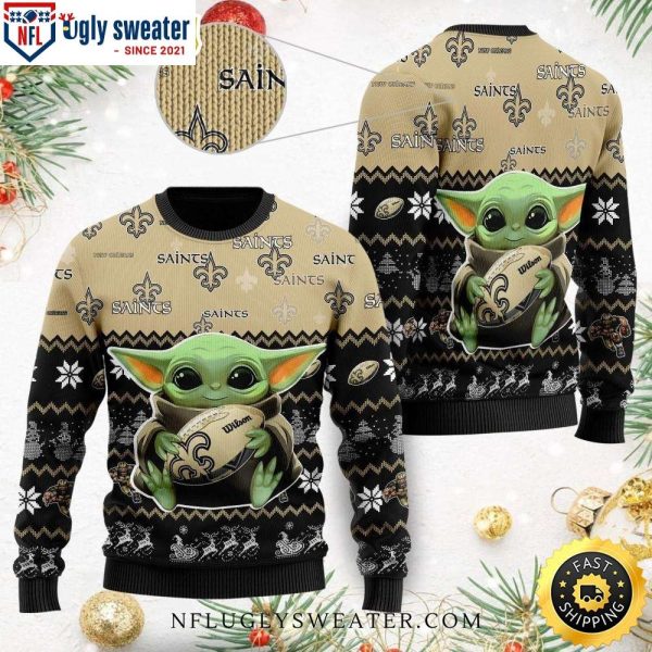 New Orleans Saints Baby Yoda Football Ugly Christmas Sweater