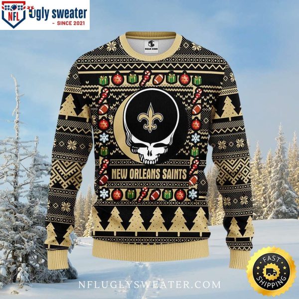 New Orleans Saints Grateful Dead Skull Themed Xmas Sweater