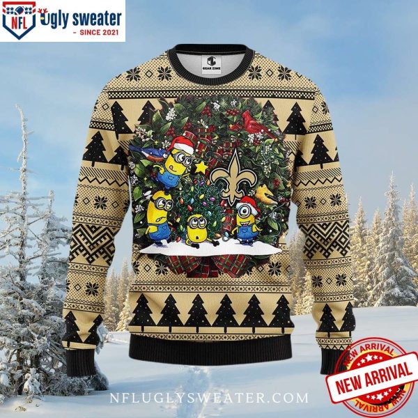 New Orleans Saints Minions Christmas Tree Ugly Xmas Sweater