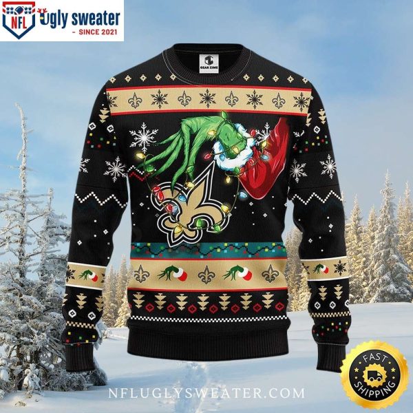 New Orleans Saints The Hand Of Grinch Ugly Xmas Sweater