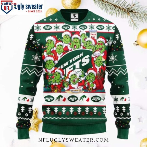 New York Jets 12 Grinch Xmas Day Ugly Xmas Sweater – Green Mischief Design