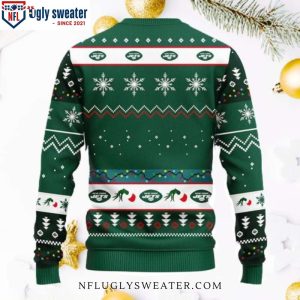 New York Jets 12 Grinch Xmas Day Ugly Xmas Sweater Green Mischief Design 2