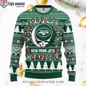 New York Jets Grateful Dead Skull Ugly Sweater Bold Holiday Spirit 1