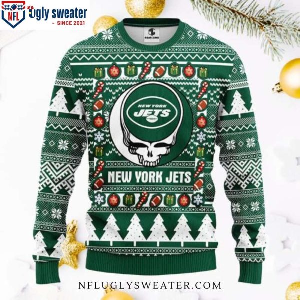 New York Jets Grateful Dead Skull Ugly Sweater – Bold Holiday Spirit