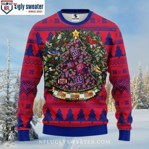 Ny Giants Christmas Sweater Featuring Christmas Tree Ball Graphic 1