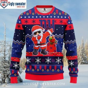 Ny Giants Christmas Sweater Featuring Dabbing Santa Claus Design 1